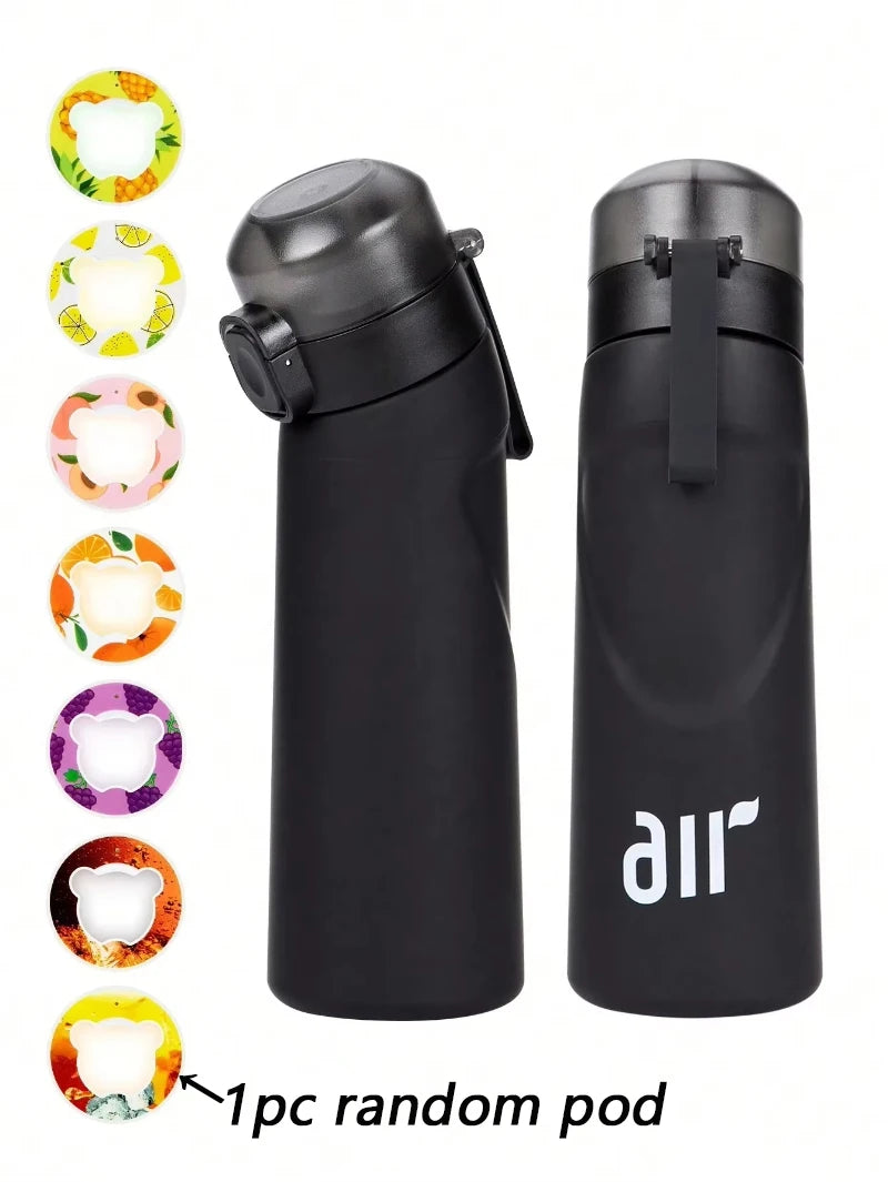 Botella de Agua con Aire y 1 Cápsula de Sabor Aleatorio | Botella Portátil Transparente con Pajita, Antifugas, Ideal para Deportes al Aire Libre