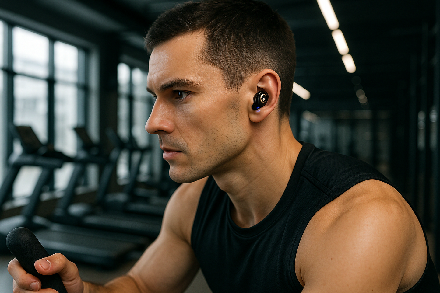 Auriculares en gimnasio elegante