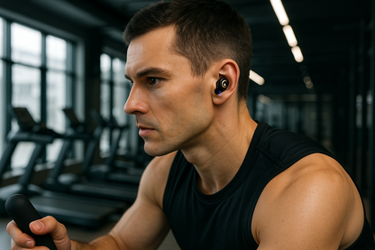 Auriculares en gimnasio elegante