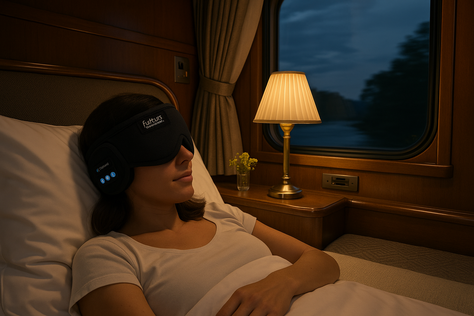 Auriculares en tren nocturno