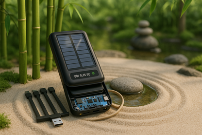 Banco de energía en jardín zen