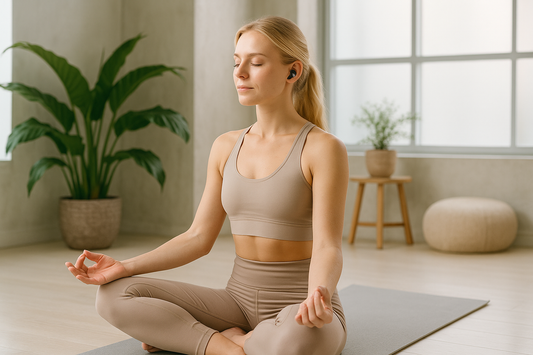 Mujer rubia haciendo yoga